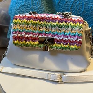 Steve Madden vegan leather and raffia purse with removable strap NWOT